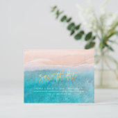 PixDezinesビーチフェイク金ゴールドモダンブラシスクリプト 案内ポストカード (スタンド正面)