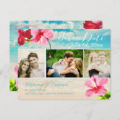 PixDezinesビーチ+ピンクマウイハイビスカスが日付を保存 案内ポストカード (正面/裏面)