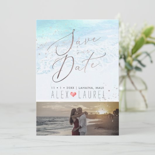 PixDezinesビーチ / 浜辺のSave the Date 招待状 (スタンド正面)