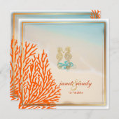 PixDezinesビーチ+seahorse+coral 招待状 (正面/裏面)