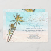 PixDezinesビーチSweet sixteenCrystal Blue海 招待状 (正面/裏面)