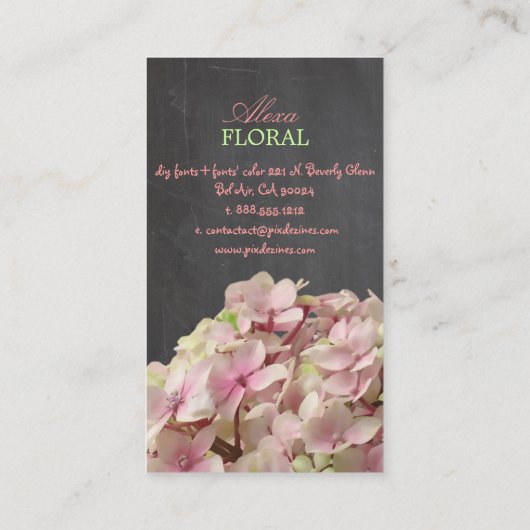 PixDezinesピンクのアジサイ、フロリスト/カルボード 名刺 (裏面)