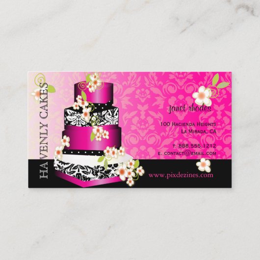 PixDezinesピンクのケ結婚ーキ/ベーカリー/パティシセリ 名刺 (裏面)