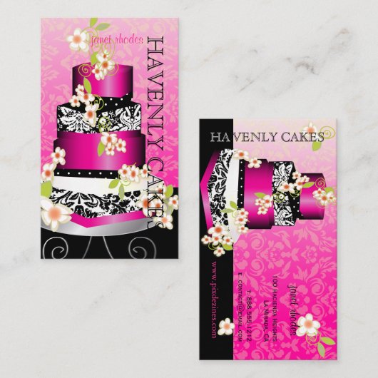 PixDezinesピンクのケ結婚ーキ/ベーカリー/パティシセリ 名刺 (正面/裏面)