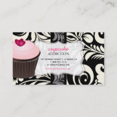 PixDezinesピンクのハートカップケーキ+ダマスク 名刺 (裏面)