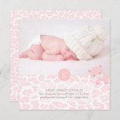 PixDezinesピンクのヒッポ+ヒョウ誕生のお知らせ 案内状 (正面/裏面)