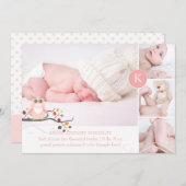 PixDezinesピンクのフクロウ/ディーアカントカラー 案内状 (正面/裏面)