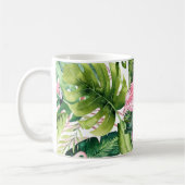 PixDezinesピンクのフラミンゴ+トロピカルリーフ コーヒーマグカップ (左)