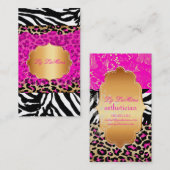 PixDezinesピンクのヴィンテージレース+cheetah+zebra 名刺 (正面/裏面)