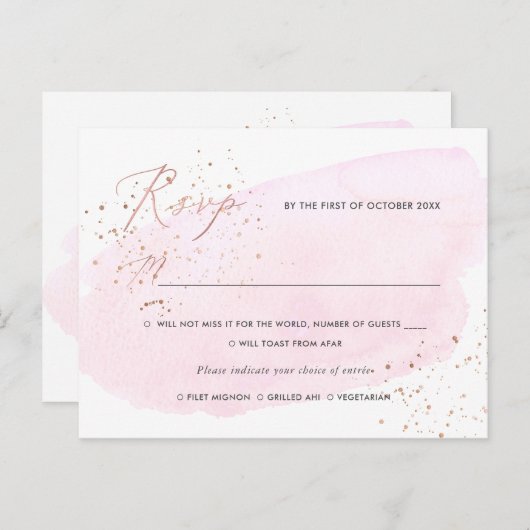 PixDezinesピンクの水彩書道RSVP食事 インビテーションポストカード (正面/裏面)