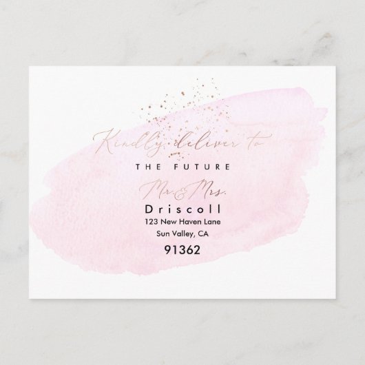 PixDezinesピンクの水彩書道RSVP食事 インビテーションポストカード (裏面)