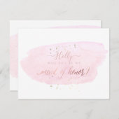 PixDezinesピンクの水彩色がメイド・オブ・オーナー(花嫁付き添い人) 招待状 (正面/裏面)