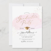 PixDezinesピンクの水彩色見本の卒業パーティー 招待状 (正面)