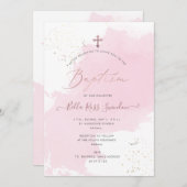 PixDezinesピンクの水色見本バプティスマ 招待状 (正面/裏面)