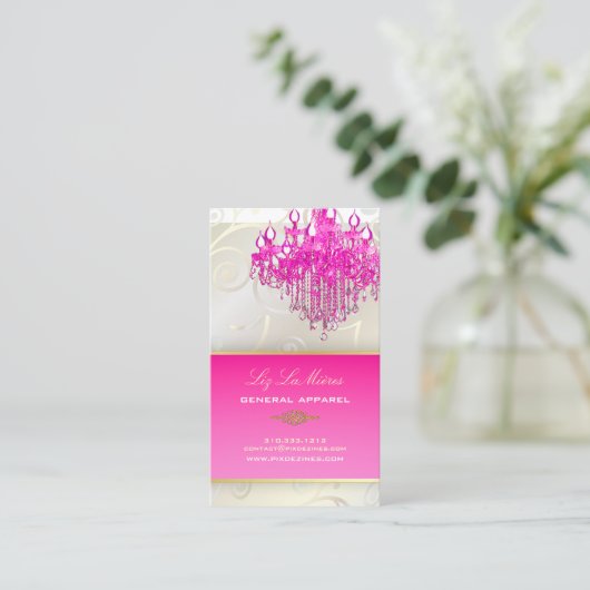PixDezinesピンクの結晶シャンデリア+カップケーキスワール 名刺 (スタンド正面)