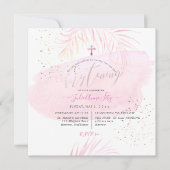 PixDezinesピンクウォーターカラーパーム《キリスト教》洗礼式や命名式 招待状 (正面)