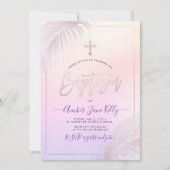 PixDezinesピンクシルバーパームスバプテスマ 招待状 (正面)