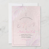 PixDezinesピンクシルバーパームスバプテスマ 招待状 (正面)