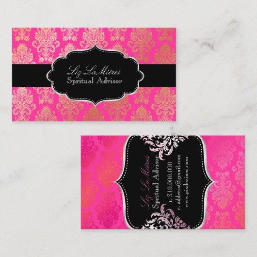 PixDezinesピンクダマスビクトリアンク/DIYカラー 名刺 (正面/裏面)