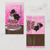 PixDezinesピンクチョコレートダマスクケーキ/パティシセリ 名刺 (正面/裏面)