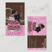 PixDezinesピンクチョコレートダマスクケーキ/パティシセリ 名刺 (正面/裏面)