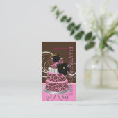 PixDezinesピンクチョコレートダマスクケーキ/パティシセリ 名刺 (スタンド正面)