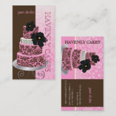 PixDezinesピンクチョコレートダマスクケーキ/パティッセリー 名刺 (正面/裏面)