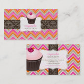 PixDezinesピンクハートカップケーキ+シェブロン 名刺 (正面/裏面)