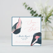 PixDezinesピンクパステルダークブルーガムの葉 招待状 (スタンド正面)