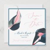 PixDezinesピンクパステルダークブルーガムの葉 招待状 (正面)