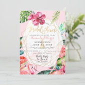 PixDezinesピンクフラミゴスブライダルシャワー+ハイビスカス 招待状 (スタンド正面)