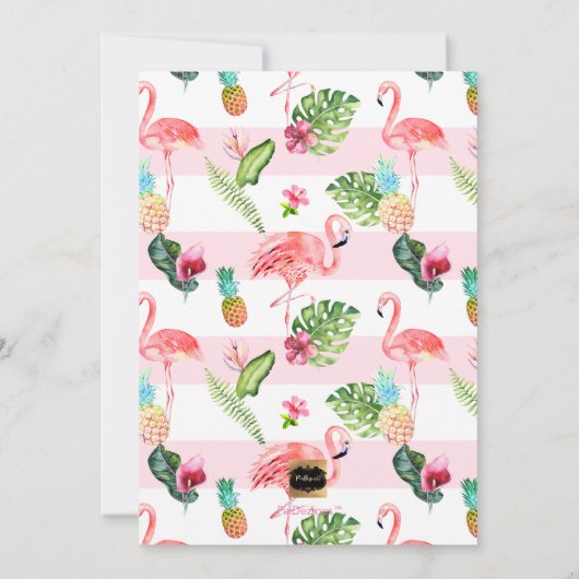 PixDezinesピンクフラミゴスブライダルシャワー+ハイビスカス 招待状 (裏面)