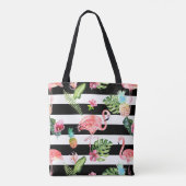 PixDezinesピンクフラミンゴ+フローラ水彩 トートバッグ (裏面)