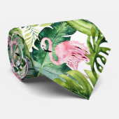 PixDezinesピンクフラミンゴ+熱帯紅葉ネックタイ ネクタイ (ロール)