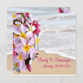 PixDezinesピンクプルメリアレイ/ビーチ 招待状 (正面/裏面)