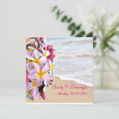 PixDezinesピンクプルメリアレイ/ビーチ 招待状 (スタンド正面)