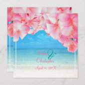 PixDezinesピンクプルメリア+ビーチ/熱帯の楽園 招待状 (正面/裏面)