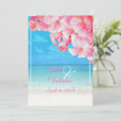PixDezinesピンクプルメリア+ビーチ/熱帯の楽園 招待状 (スタンド正面)