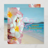 PixDezinesピンクプルメリア/ビーチ/熱帯結婚の 招待状 (正面/裏面)
