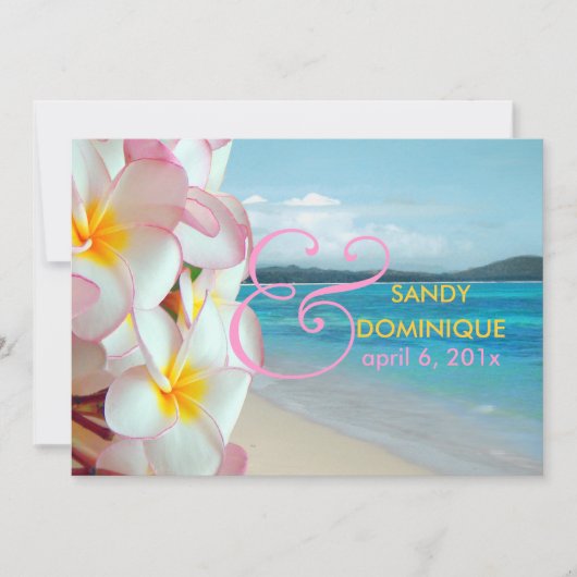 PixDezinesピンクプルメリア/ビーチ/熱帯結婚の 招待状 (正面)