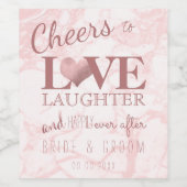 PixDezinesピンクマーブル+フェイクバラ金ゴールドハート ワインラベル (シングルラベル)