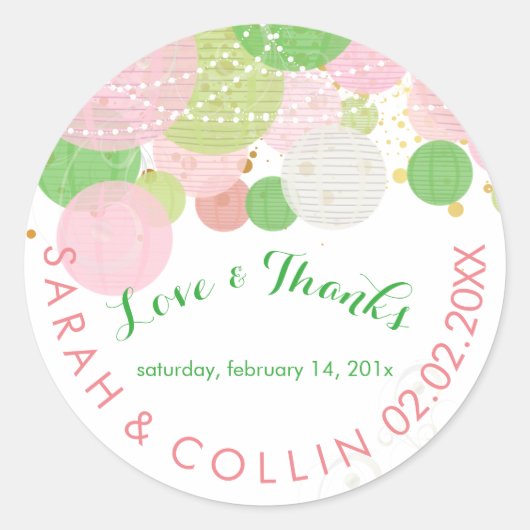 PixDezinesピンク/グリーン/ランタン/ダイバックグラウンド ラウンドシール (正面)