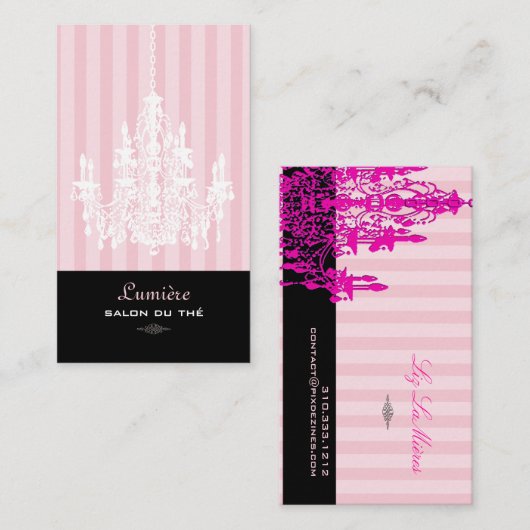 PixDezinesピンク+ホワイトシャンデリア/DIY背景 名刺 (正面/裏面)