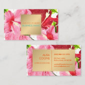 PixDezinesピンク/赤/ハイビスカス/金ゴールドスペック 名刺 (正面/裏面)