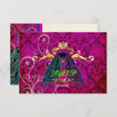 PixDezinesピーコサイケデリックックフェザー/ホットピンク 出欠カード (正面/裏面)