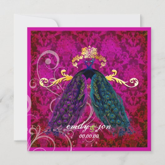 PixDezinesピーコサイケデリックックフェザー/ホットピンク 招待状 (正面)