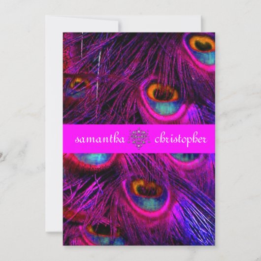 PixDezinesピーコサイケデリックックフェザー/ホットピンク 招待状 (正面)