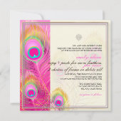 PixDezinesピーコサイケデリックックフェザー/ホットピンク 招待状 (裏面)