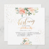 PixDezinesピーチウォーターカラーフラワーズ《キリスト教》洗礼式や命名式 招待状 (正面/裏面)