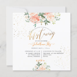 PixDezinesピーチウォーターカラーフラワーズ《キリスト教》洗礼式や命名式 招待状